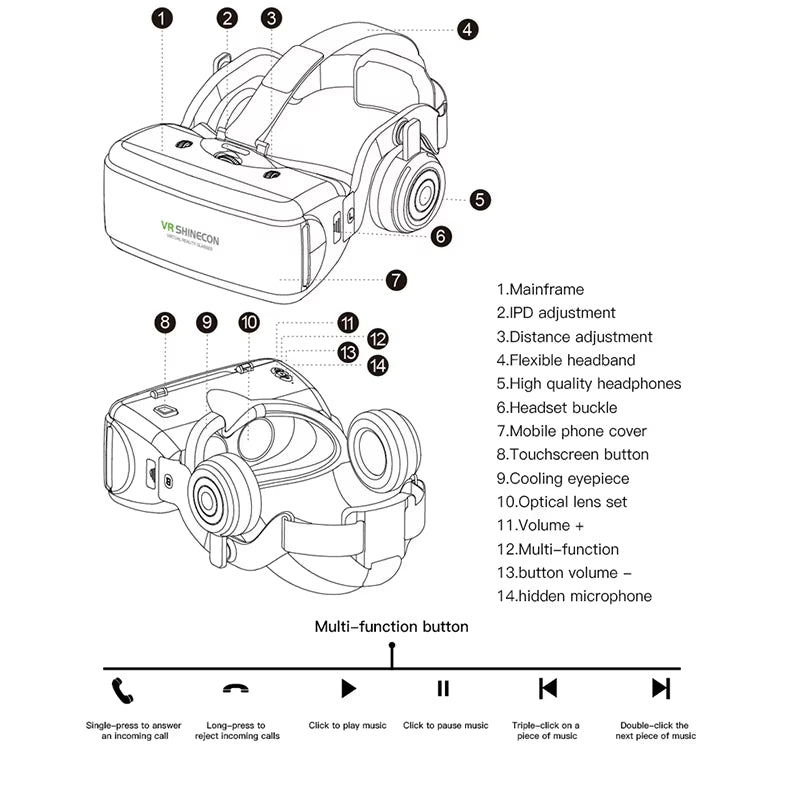 VR Shinecon Casque 3D Helmet Headset Virtual Reality Glasses for Iphone Android Smart Phone Smartphone Viar Goggles Binoculars