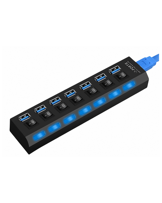 7-Port USB Hub 3.0 - High-Speed Multi-Device Connector with LED Indicator & Individual Switches