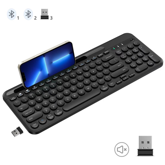 Bluetooth Keyboard, Dual Mode (BT 5.1+2.4G) Wireless Keyboard, Silent Computer Keyboard for Windows PC Laptop Ipad Smartphone Tablet Android Mac, Black