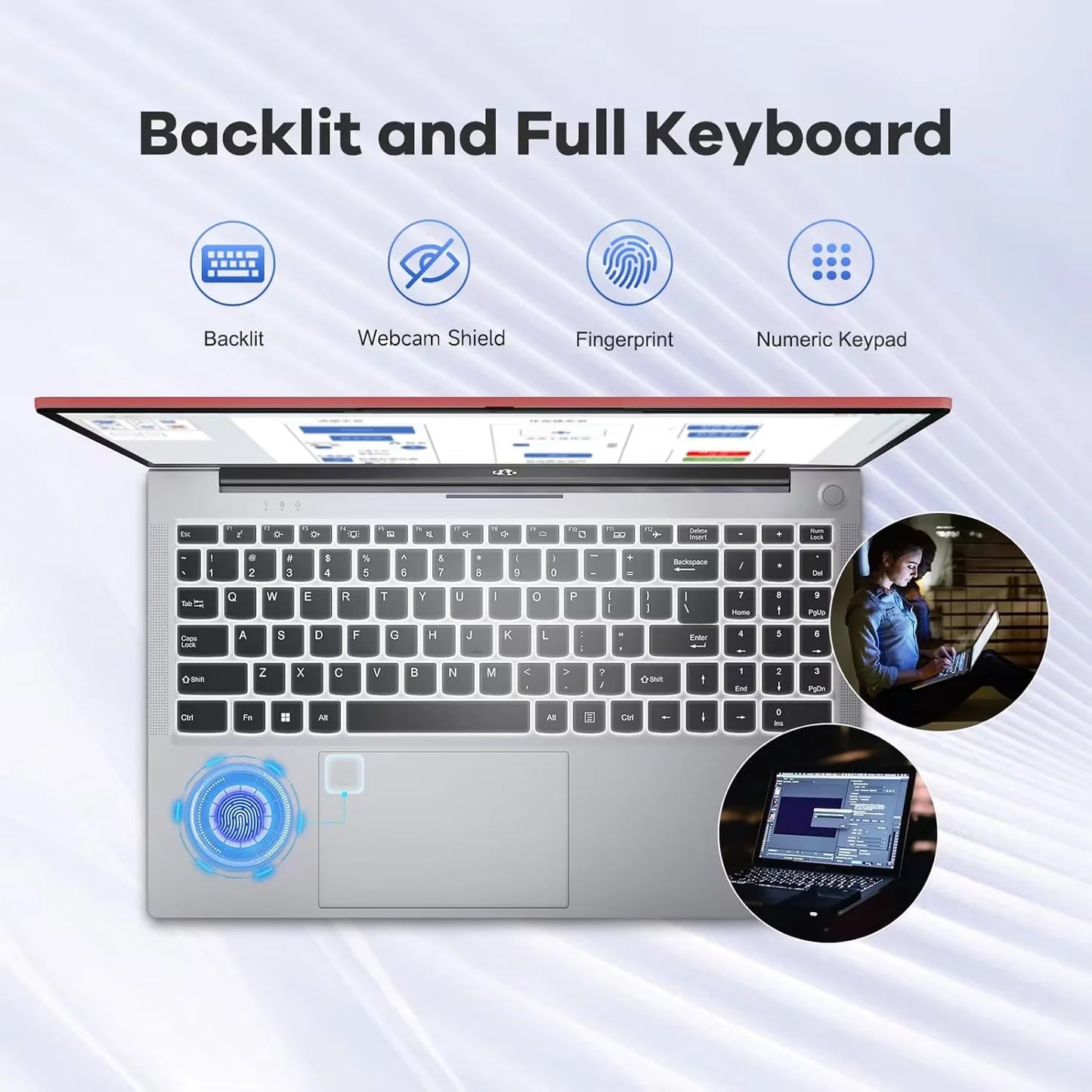 15.6" FHD High-Performance Laptop Windows 11 Conference Camera Backlit Keyboard Type-C 65W PD Fast Charger Intel N100 16GB RAM 1TB SSD Lightweight PC Computer Fingerprint