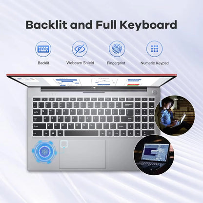 15.6" FHD High-Performance Laptop Windows 11 Conference Camera Backlit Keyboard Type-C 65W PD Fast Charger Intel N100 16GB RAM 1TB SSD Lightweight PC Computer Fingerprint