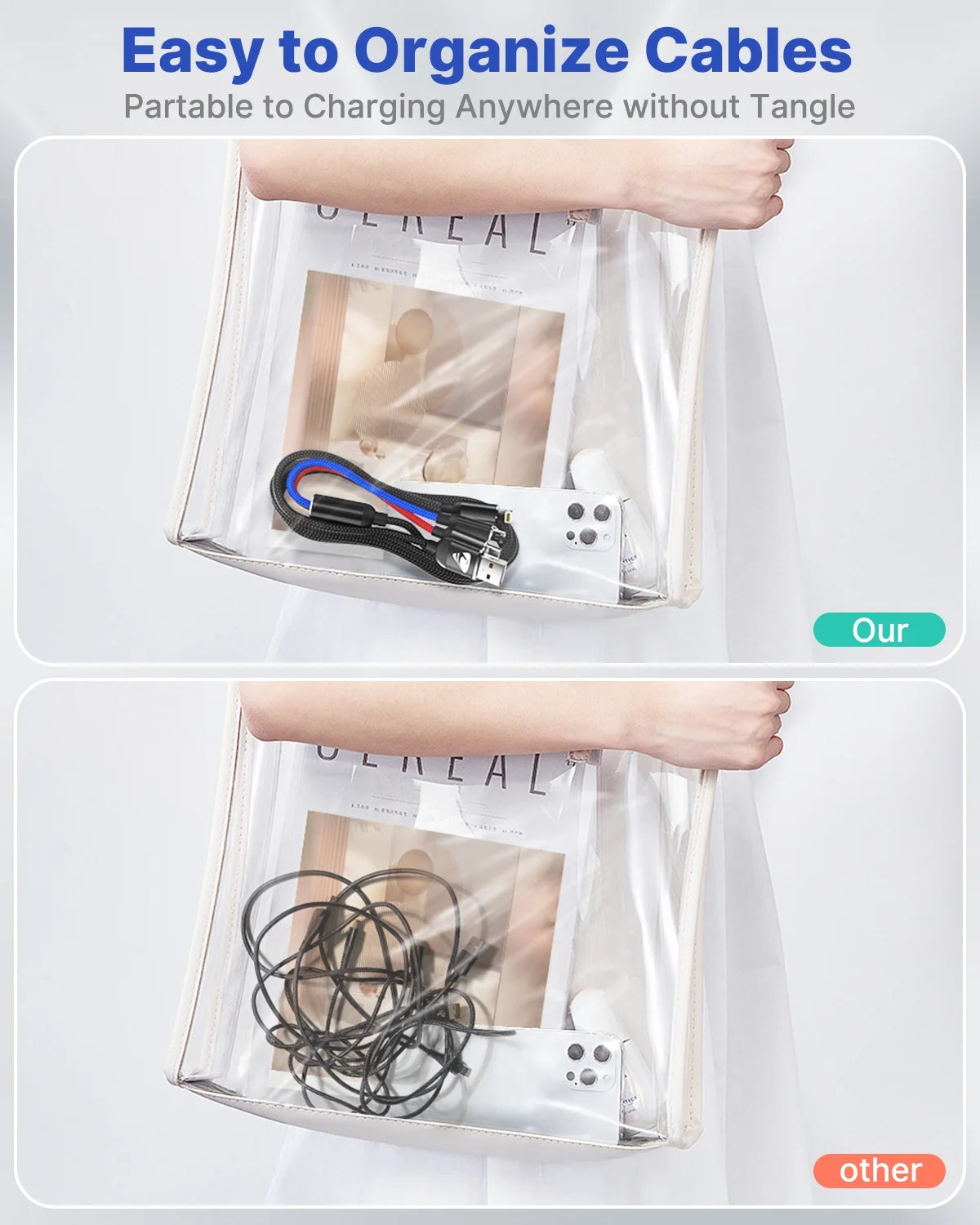 2 Pack Multi Charging Cable, 4 in 1 Multi Phone Charger Cable Fast Charging Cord with USB C, Micro USB Cable Compatible with Iphone/Samsung/Android Phone, Black