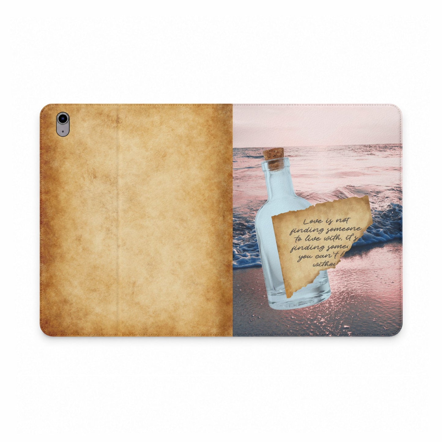 Tablet Folio Case — Message in a Bottle Beach Cover with Vintage Parchment Quote