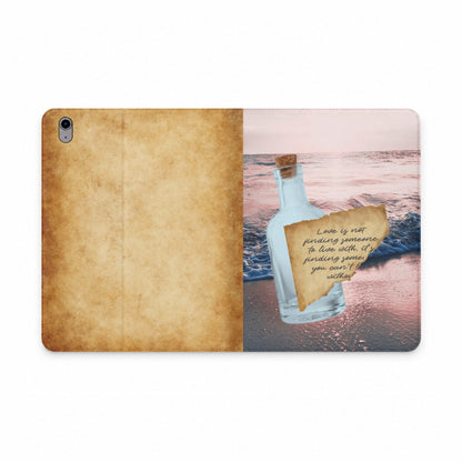 Tablet Folio Case — Message in a Bottle Beach Cover with Vintage Parchment Quote