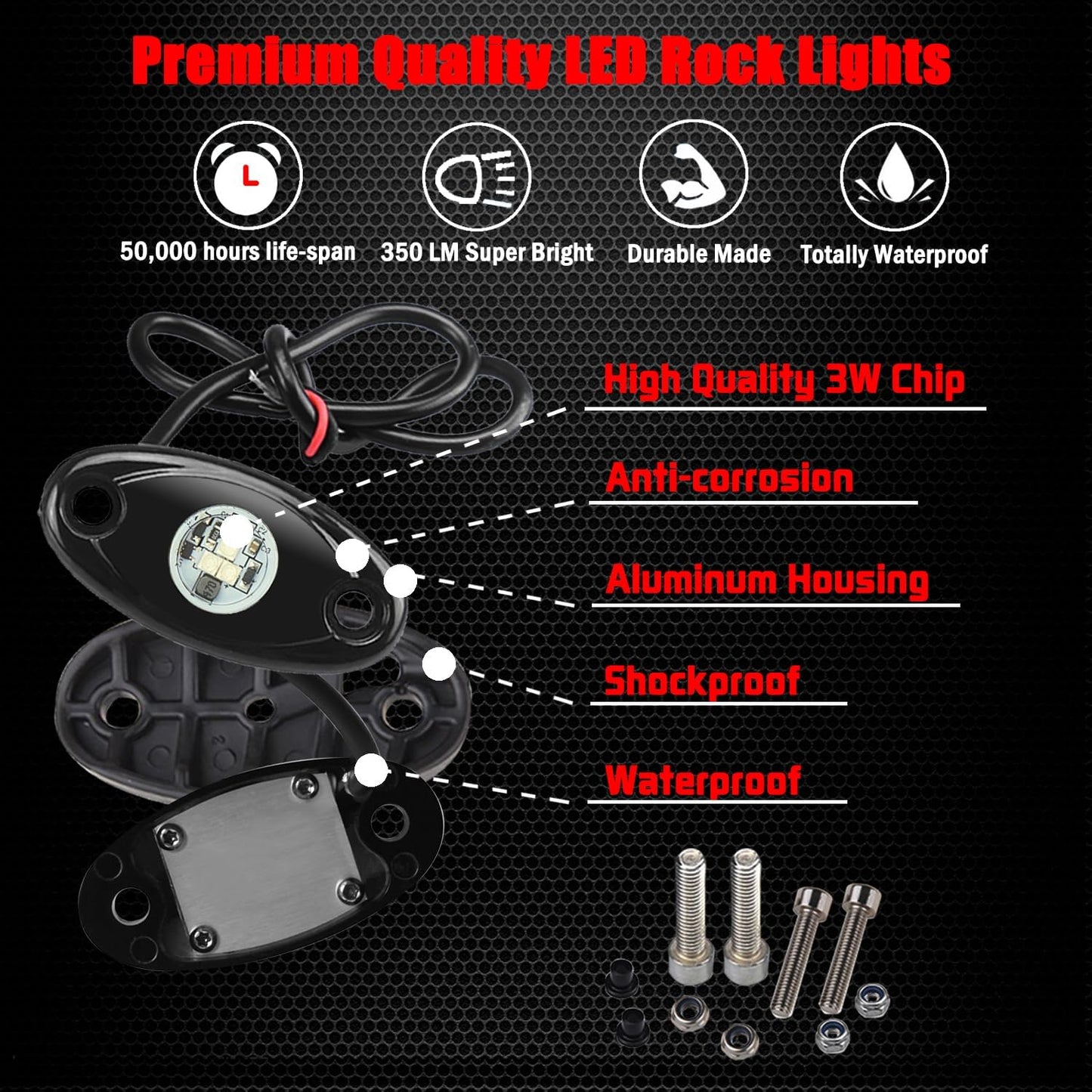 2 Pods LED Rock Lights,  Waterproof LED Neon Underglow Light for Car Truck ATV UTV SUV Offroad Boat Underbody Glow Trail Rig Lamp (Blue)