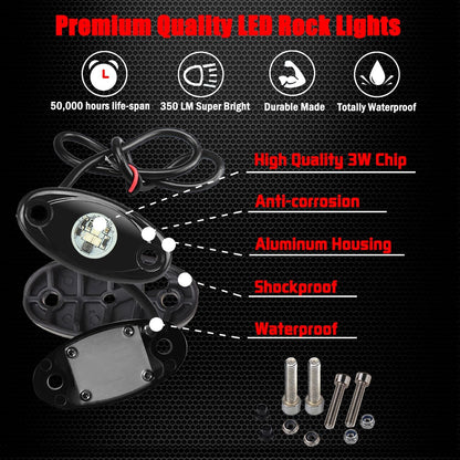 2 Pods LED Rock Lights,  Waterproof LED Neon Underglow Light for Car Truck ATV UTV SUV Offroad Boat Underbody Glow Trail Rig Lamp (Blue)