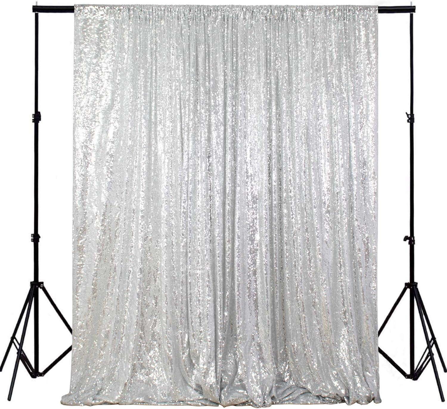 8Ftx10Ft Silver Sequin Backdrop | Wedding & Birthday Party Photo Background | Glitter Curtains for Photography | Sparkly Shimmer Backdrop | Durable & Elegant Background