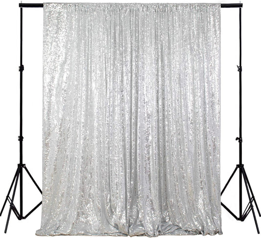 8Ftx10Ft Silver Sequin Backdrop | Wedding & Birthday Party Photo Background | Glitter Curtains for Photography | Sparkly Shimmer Backdrop | Durable & Elegant Background