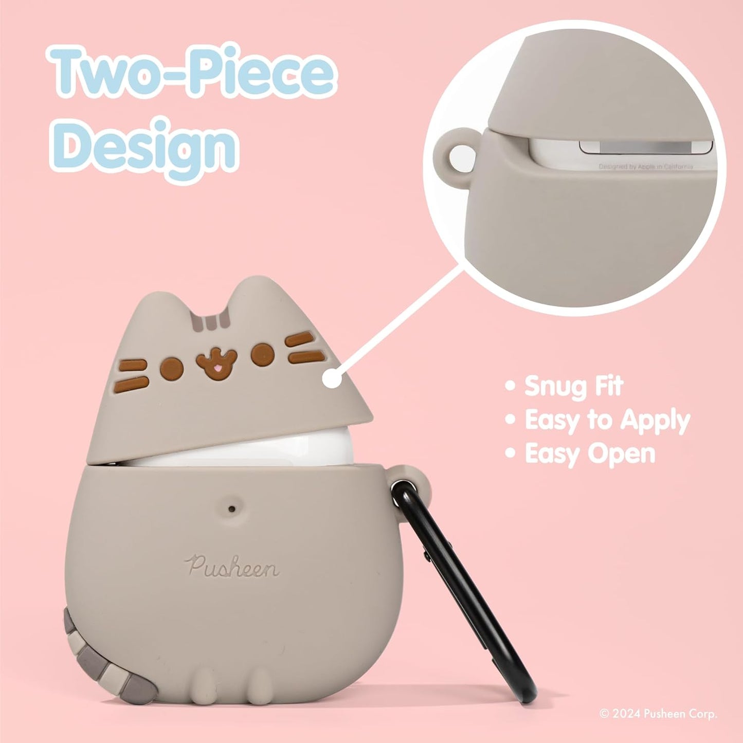 X Pusheen the Cat [ Compatible with Airpods 1/2 ] Cute Silicone Protective Cover [Carabiner Clip Included] [Wireless Charging Capable] - Standing