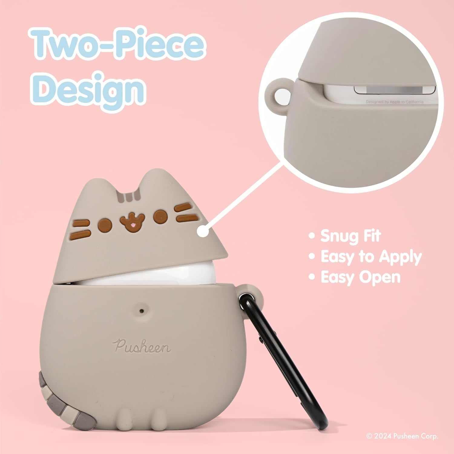 X Pusheen the Cat [ Compatible with Airpods 1/2 ] Cute Silicone Protective Cover [Carabiner Clip Included] [Wireless Charging Capable] - Standing