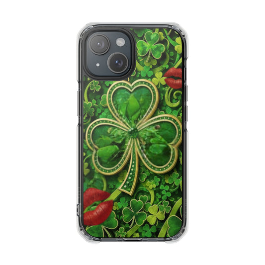 Clear Magnetic Phone Case – Shamrock Kiss St. Patrick’s Day Print