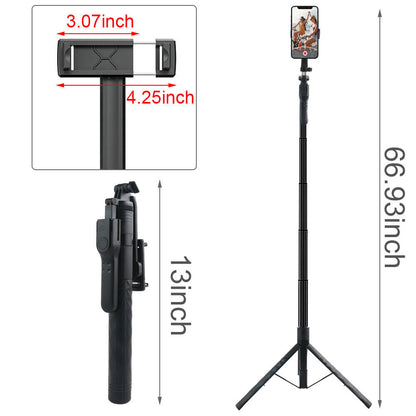 68" Professional Cell Phone Holder + Camera Tripod Stand Remote Selfie Stick US