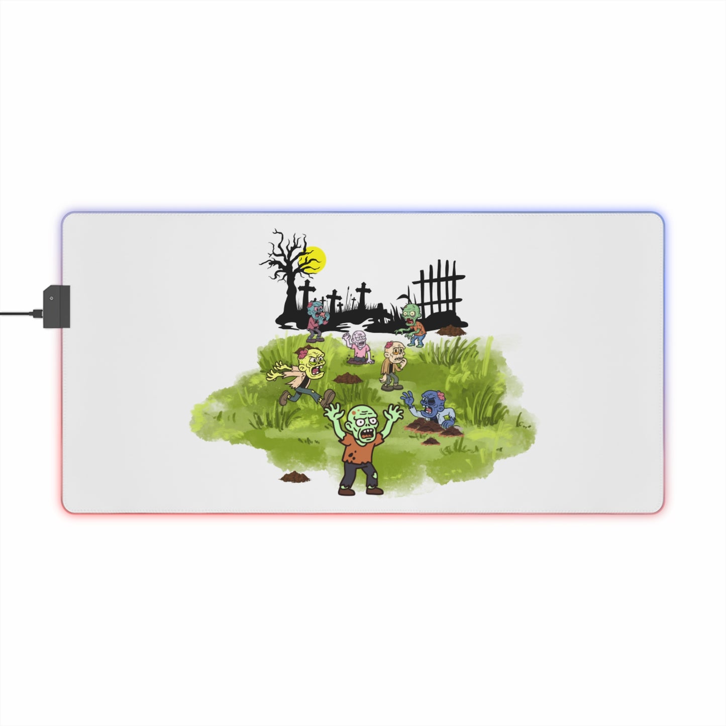 LED Gaming Mouse Pad — Cute Zombie Graveyard RGB Desk Mat