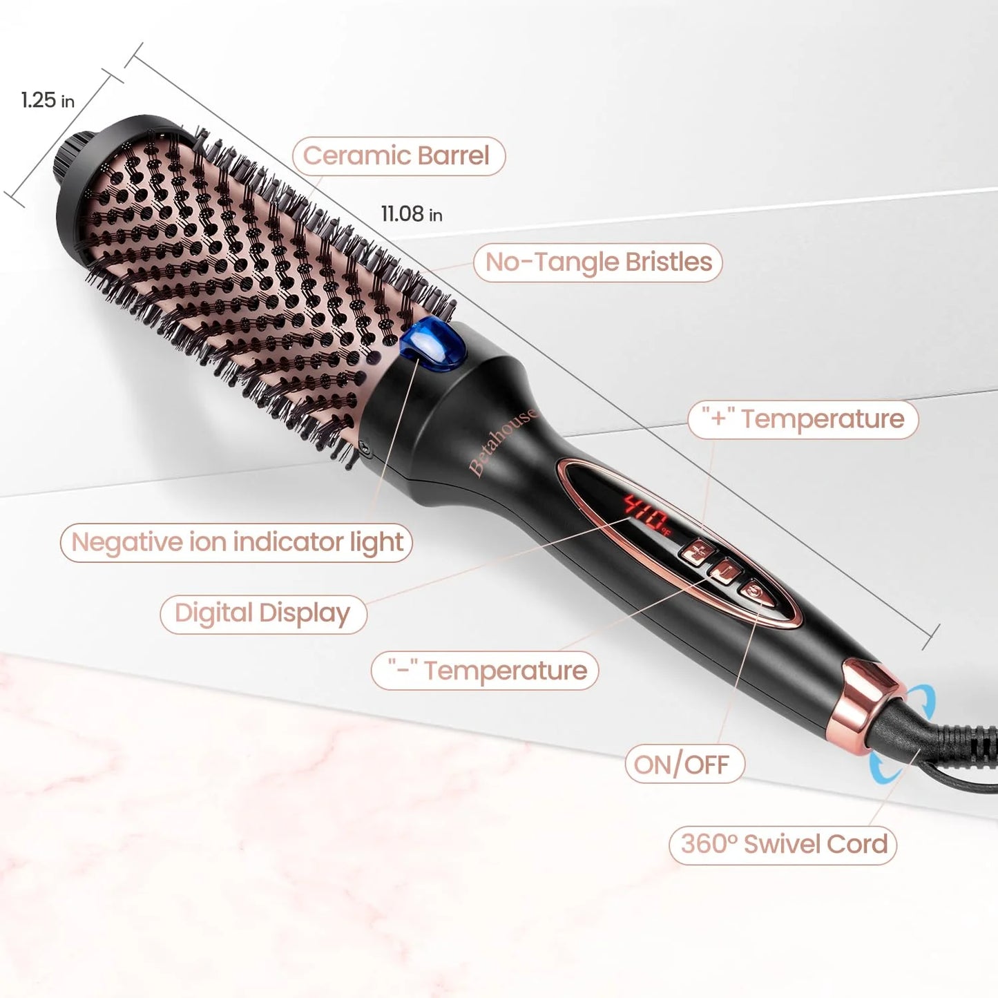 Curling Iron Brush for Blowout Look, 9 Heat Temps Hot Ionic Curling Iron 1 1/2 Inch Dual Voltage for Traveling