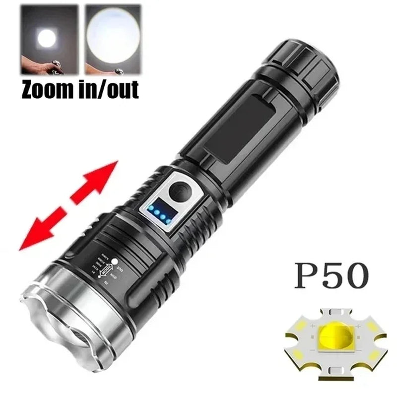 White Laser LED Flashlight: USB Rechargeable, High Power Tactical Torch