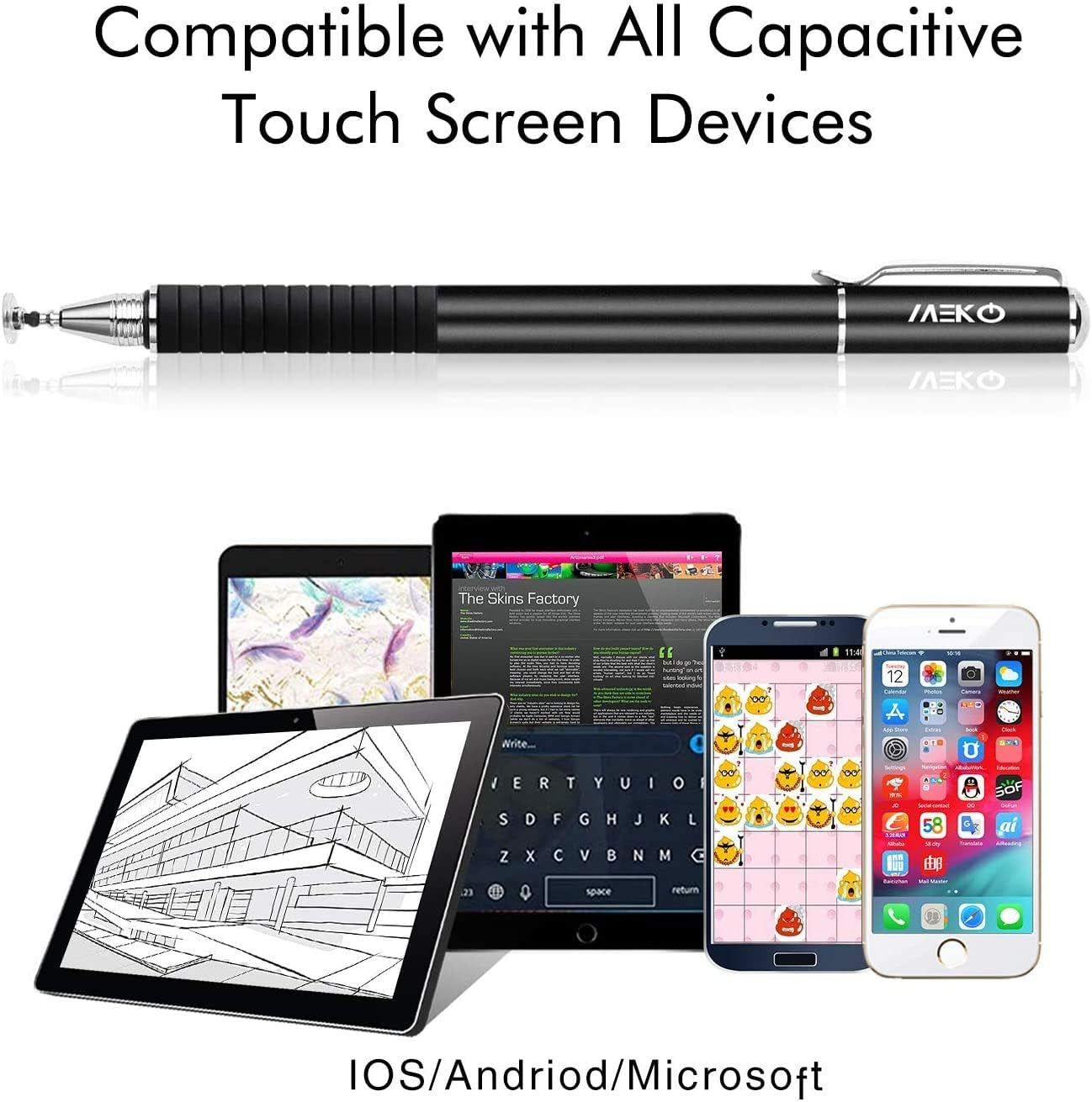 Universal Stylus,[2 in 1 Precision Series] Disc Stylus Touch Screen Pens for All Capacitive Touch Screens Cell Phones, Tablets, Laptops Bundle with 6 Replacement Tips - (2 Pcs, Black/Black)