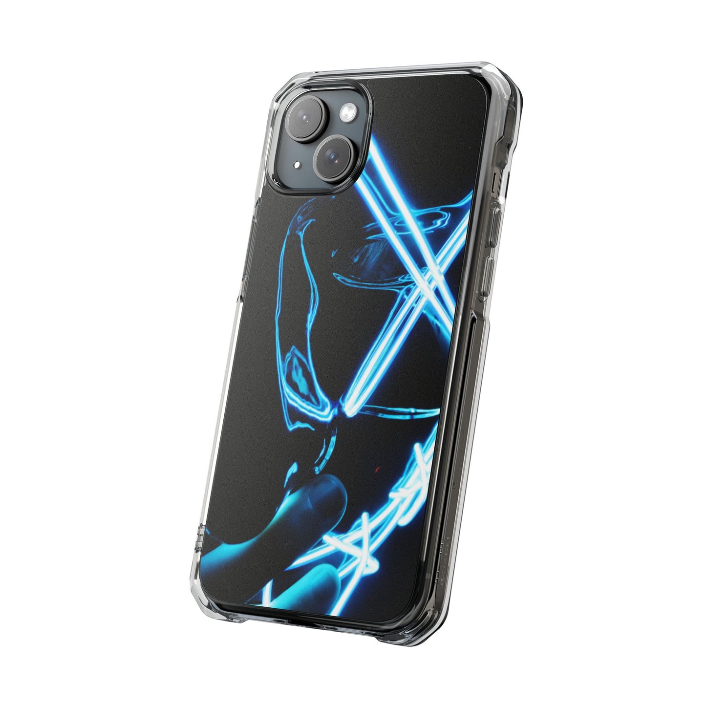 Clear Magnetic Phone Case — Blue Neon Light Design