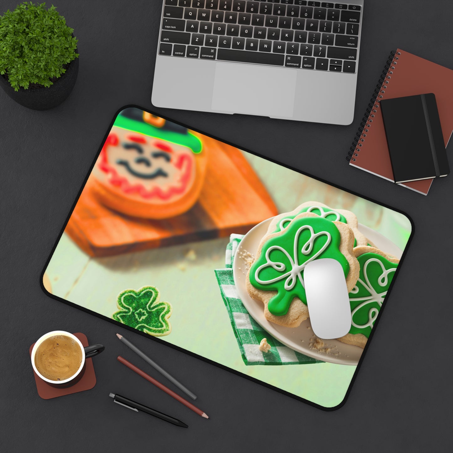 Neoprene Desk Mat – Shamrock Cookie St. Patrick’s Day Design