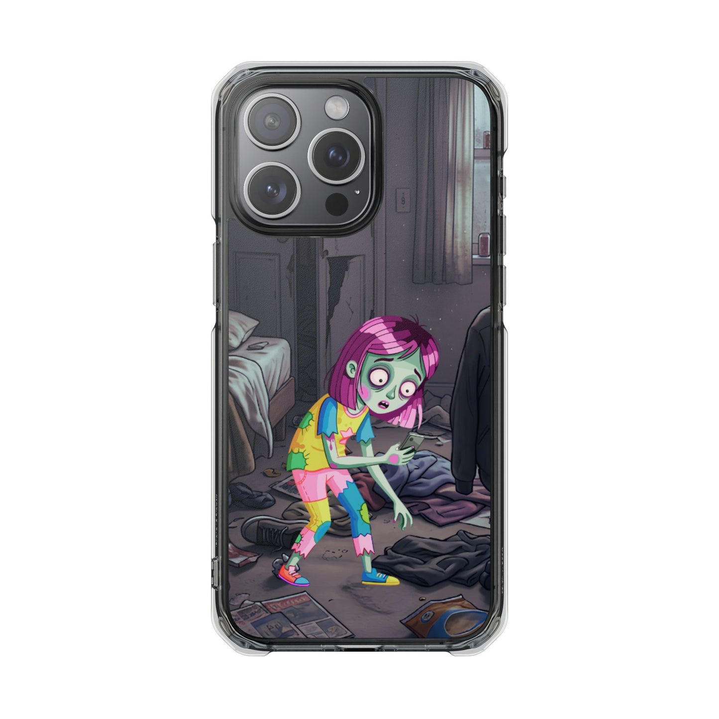 Zombie Girl Clear Magnetic Phone Case — Cute Spooky Cartoon iPhone Cover