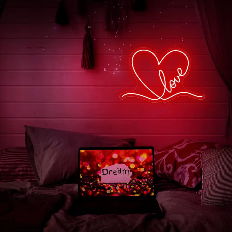 Love Heart Neon Signl Handmade LED Neon Light Advertising for Bedroom Pub Home Beer Bar Birthday Party Wall Decor Dimmable USB
