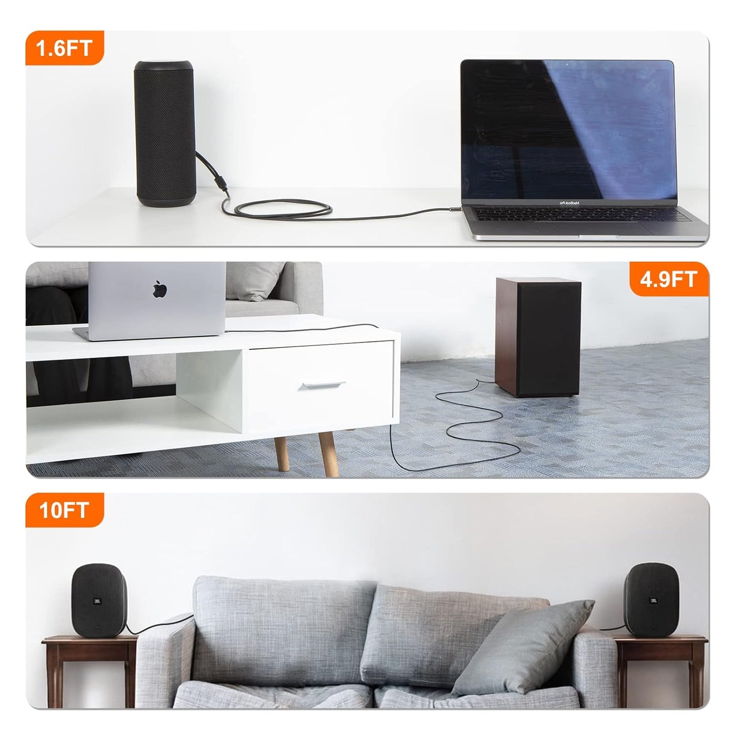 RCA Audio Cable 3.5Mm Male to 2-Male RCA Cable, Y Splitter Design Stereo Audio RCA Male Cable, 3 Meters, Black