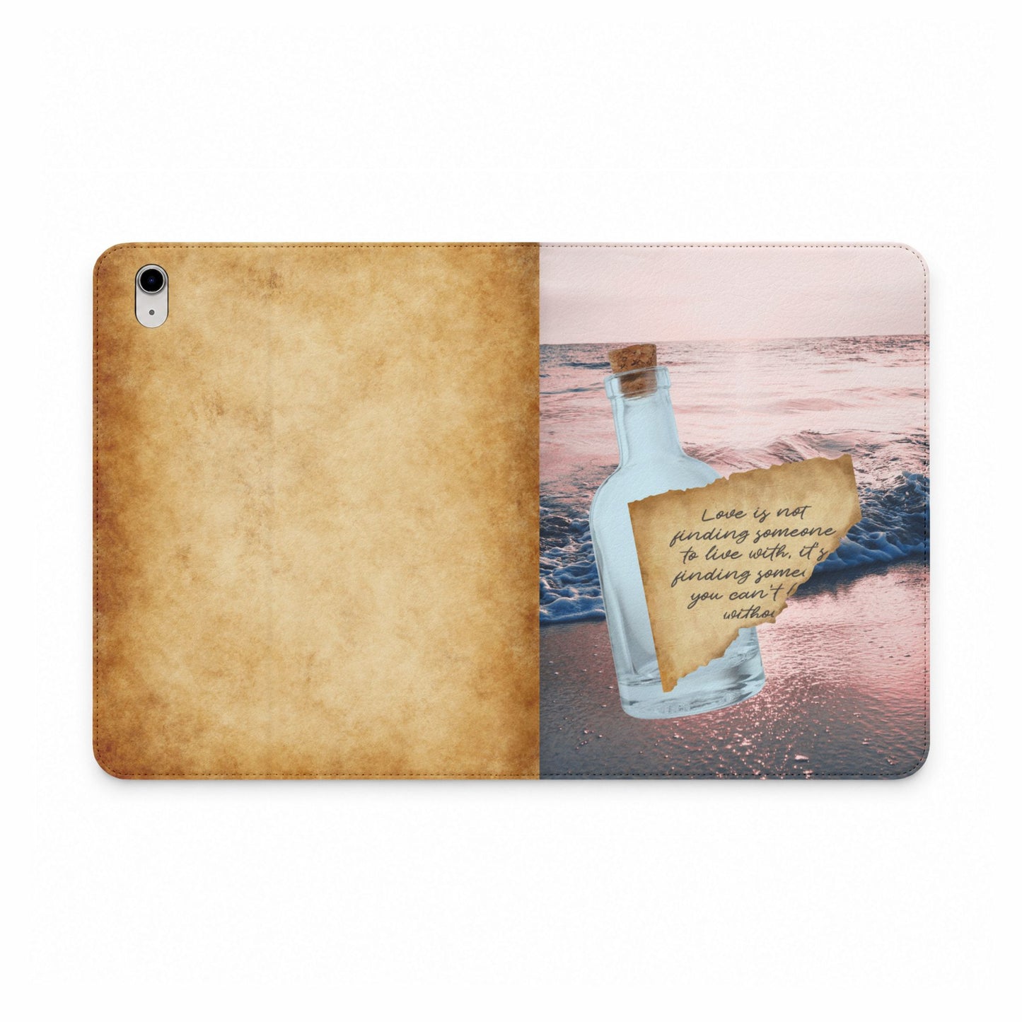 Tablet Folio Case — Message in a Bottle Beach Cover with Vintage Parchment Quote