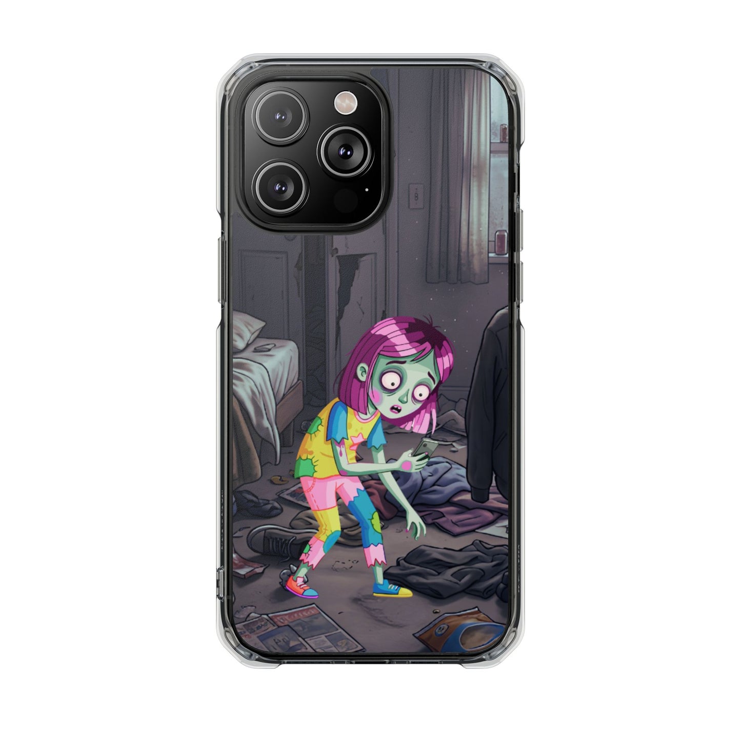 Zombie Girl Clear Magnetic Phone Case — Cute Spooky Cartoon iPhone Cover