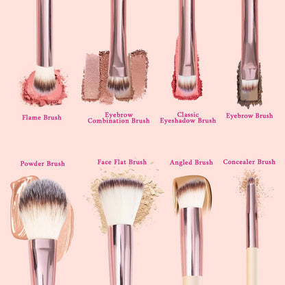 Mini 8-Piece Travel Makeup Brush Set with LED Light Mirror, Personalized Monogrammed Brush for Teen Girls, Stylish and Compact Travel Essentials(Pink-G) ﻿