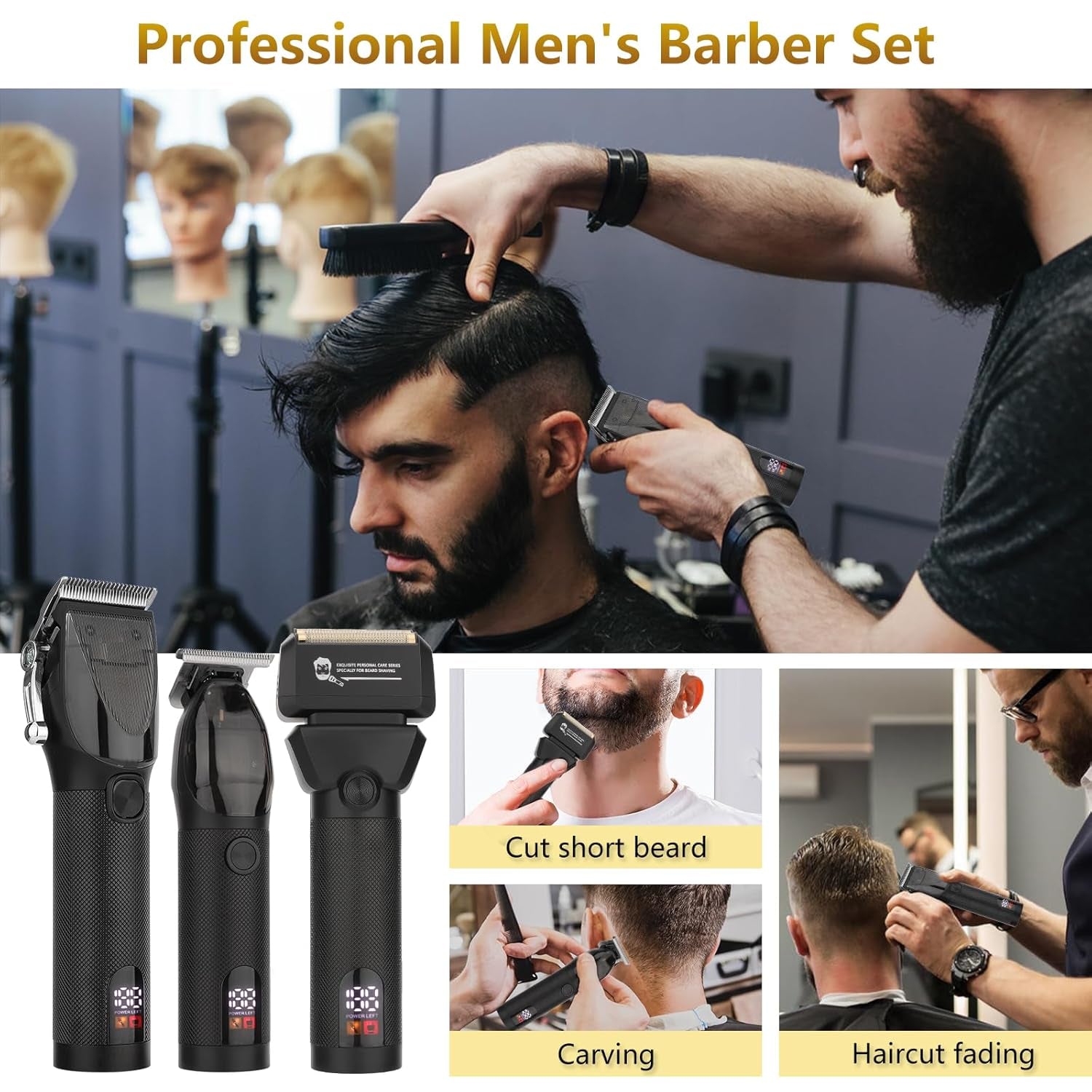 Hair Clippers for Men Professional, Barber Clippers and Trimmer Set, Hair Clipper& Hair Trimmer & Electric Foil Shavers Razor Kit, Hair Cutting Kit, Cordless Mens Grooming Kit
