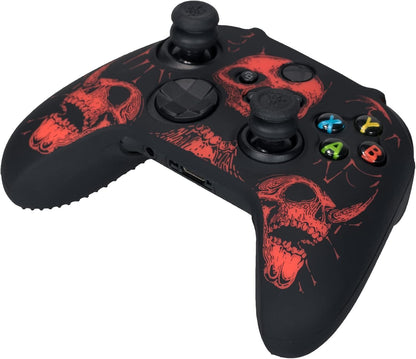 Laser Carving Silicone Skin for Xbox Series X/S Controller X 1(Skulls Red) with Exclusive Thumb Grips X 8