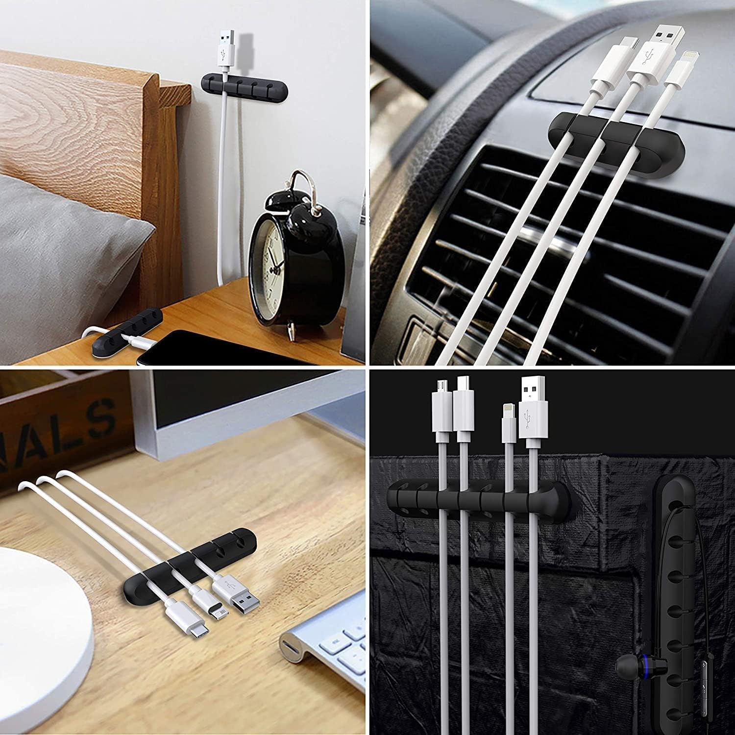 Cable Holder Clips, 3-Pack Cable Management Cord Organizer Clips Silicone Self Adhesive for Desktop USB Charging Cable Nightstand Power Cord Mouse Cable Wire PC Office Home