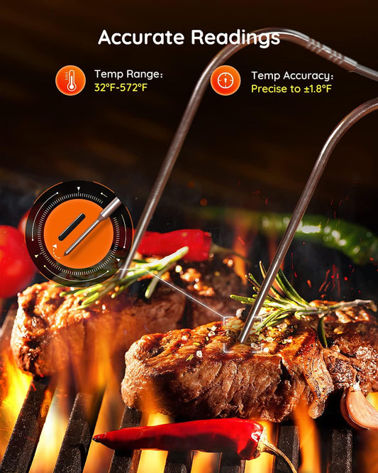 Bluetooth Meat Thermometer, 230Ft Range Wireless Grill Thermometer Remote Monitor with Temperature Probe Digital Grilling Thermometer with Smart Alerts for Smoker Cooking BBQ Kitchen Oven