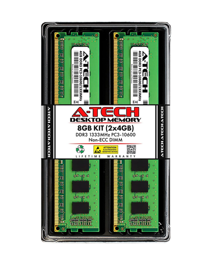 8GB DDR3 Desktop RAM Kit (2x4GB) – 1333MHz PC3-10600/PC3-10600U 240-Pin UDIMM, Non‑ECC Unbuffered Memory Upgrade Modules