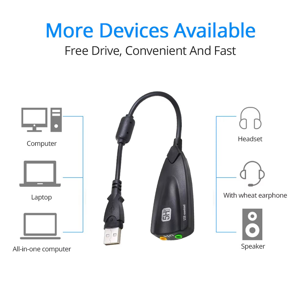5HV2 Stereo 7.1 Channel with Cable Sound Card USB Sound Card Computer Games Dedicated External High-End Sound Card