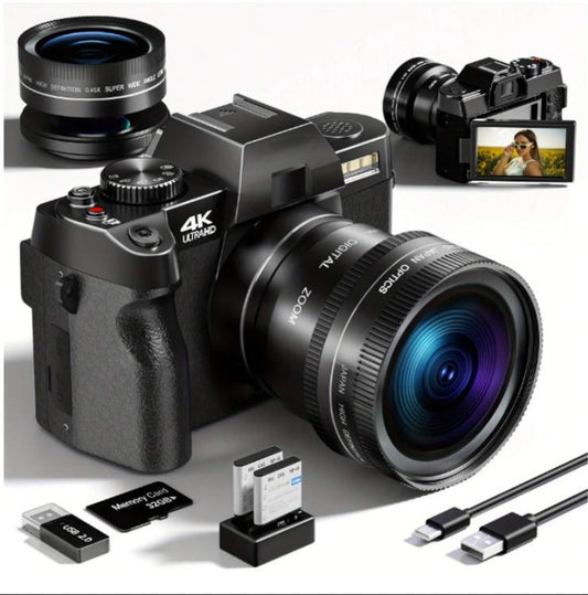 4K Digital Cameras for Photography,48Mp/60Fps Video Camera for Vlogging, Wifi & App Control Vlogging Camera , Small Camera with 32GB TF Card.Wide-Angle & Macro Lens