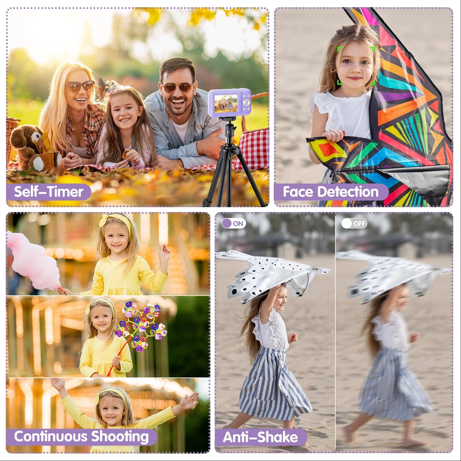 Digital Camera Kids Camera with 32GB Card FHD 1080P 44MP Vlogging Camera 16X Digital Zoom Portable Camera (Purple)