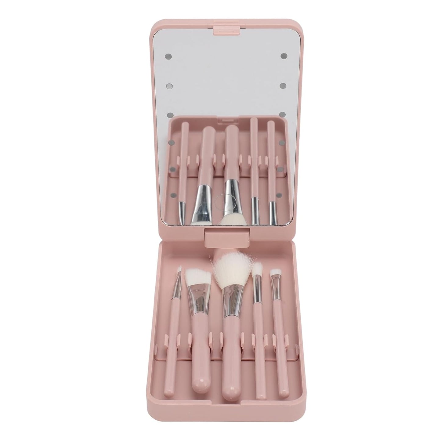 LED Makeup Mirror with Rotating and Folding Brush Set, High Clarity Cosmetic Brushes Kit with Built in Storage Compartment, Multifunctional, Suitable for Home and Travel