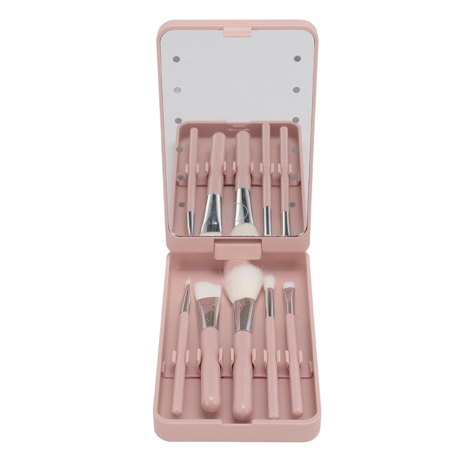 LED Makeup Mirror with Rotating and Folding Brush Set, High Clarity Cosmetic Brushes Kit with Built in Storage Compartment, Multifunctional, Suitable for Home and Travel