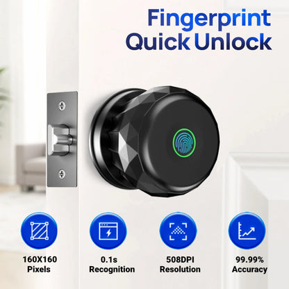 Smart Door Knob, Keyless Smart Door Lock Smart Deadbolt with App Control & Fingerprint & 2 Keys,Electronic Door Lock for Home, Apartment, Office,Black