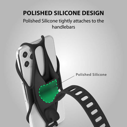 Bike Tie 3, Bike Cell Phone Mount for Handlebar, Scratch-Free Silicone Holder with Anti-Slip Design, Universal Cycling Phone Holder Compatible with Most Smartphones (Black - Handlebar)