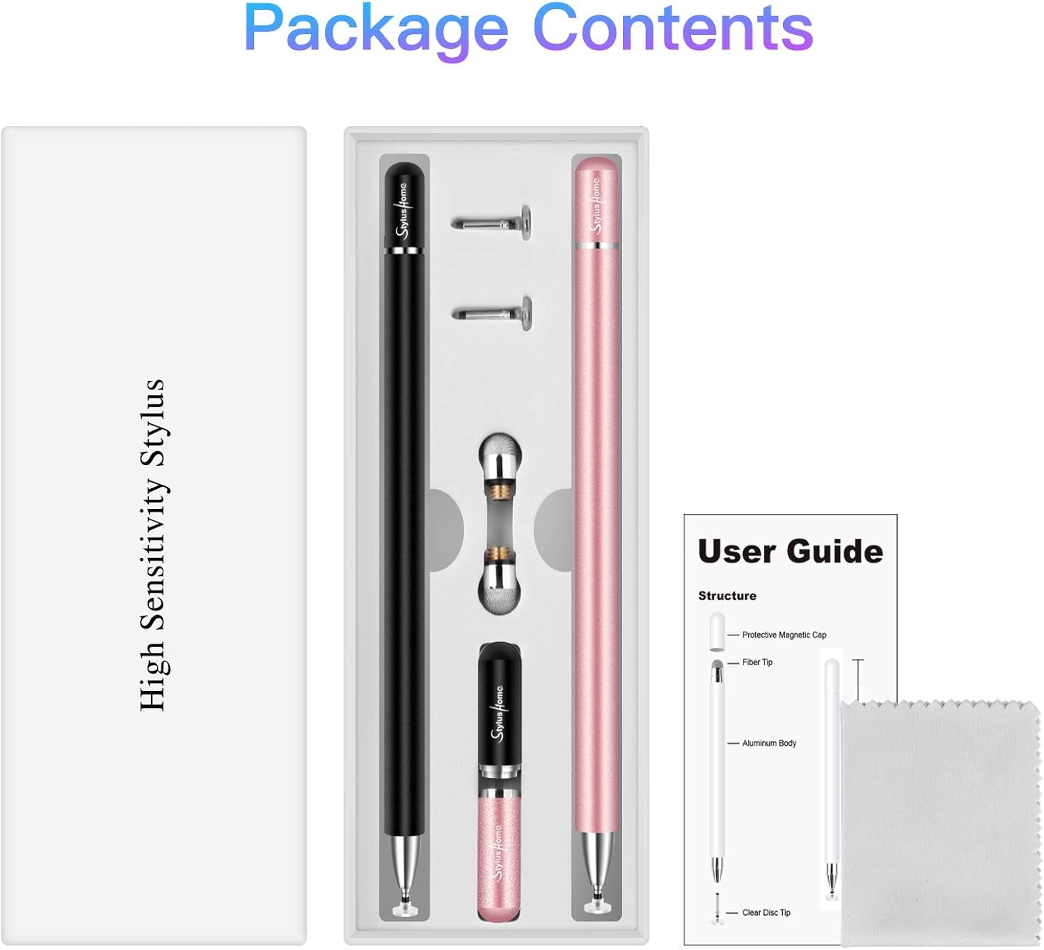 Stylus for Ipad (2 Pcs),  Magnetic Disc Universal Stylus Pens Touch Screens for Apple/Iphone/Ipad Pro/Mini/Air/Android/Microsoft/Surface All Capacitive Touch Screens - Black/Rose Gold