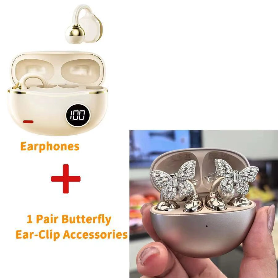 Hi-Fi Stereo Sport Wireless Earbuds Jewelry Clip Customizable Zircon Flash Diamond Ear-Clip Accessories Earphones Suit Girl Gift