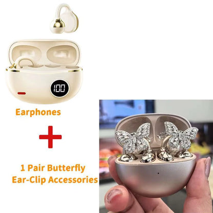 Hi-Fi Stereo Sport Wireless Earbuds Jewelry Clip Customizable Zircon Flash Diamond Ear-Clip Accessories Earphones Suit Girl Gift