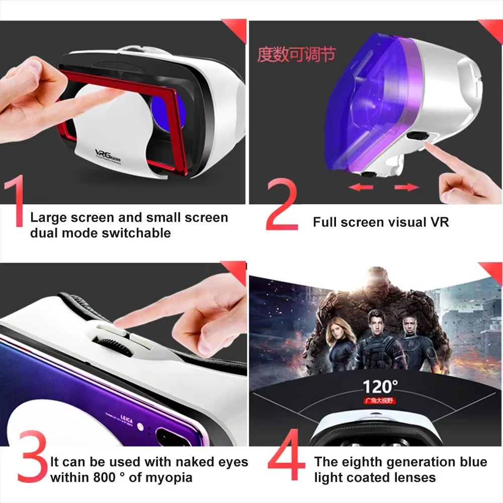 VR Virtual Reality 3D Smart Glasses Stereo Helmet Headset with Remote Controller for IOS Android Smartphones Virtual World 7"