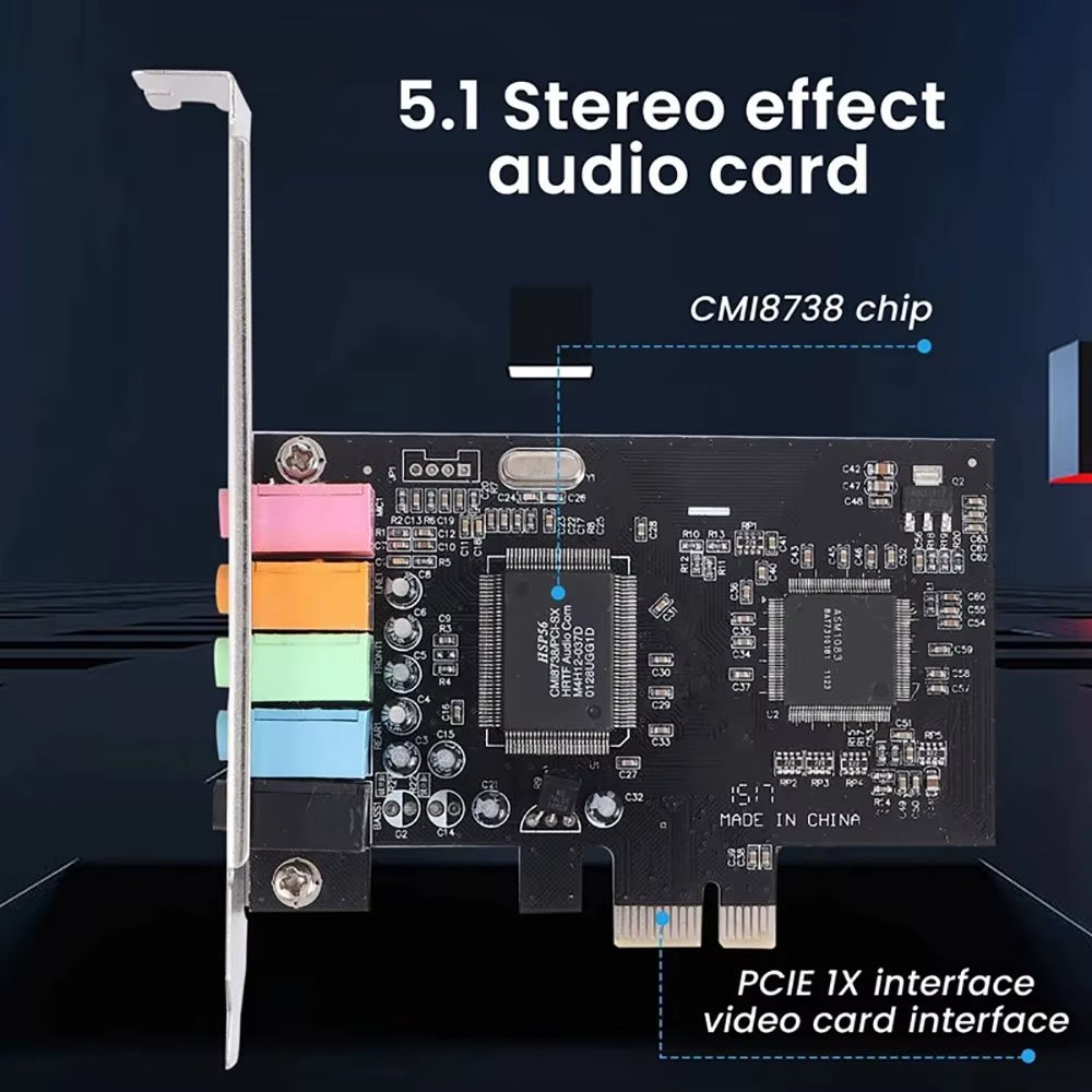 Pcie Sound Card 5.1 PCI Express Sound Effect Surround Card 3D Stereo Audio CMI8738 Chip High Sound Performance PC Sound Card