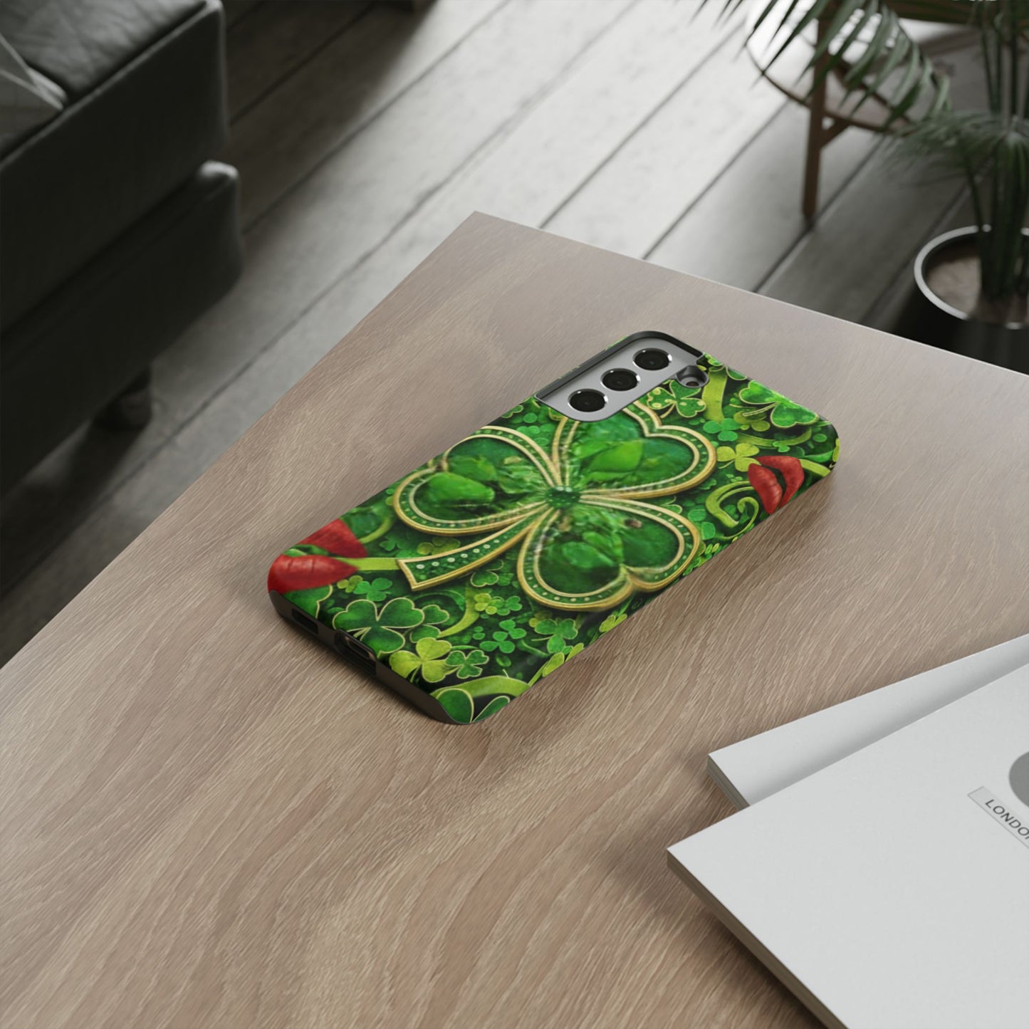 Tough Phone Case – Dual-Layer Protection with Shamrock Print
