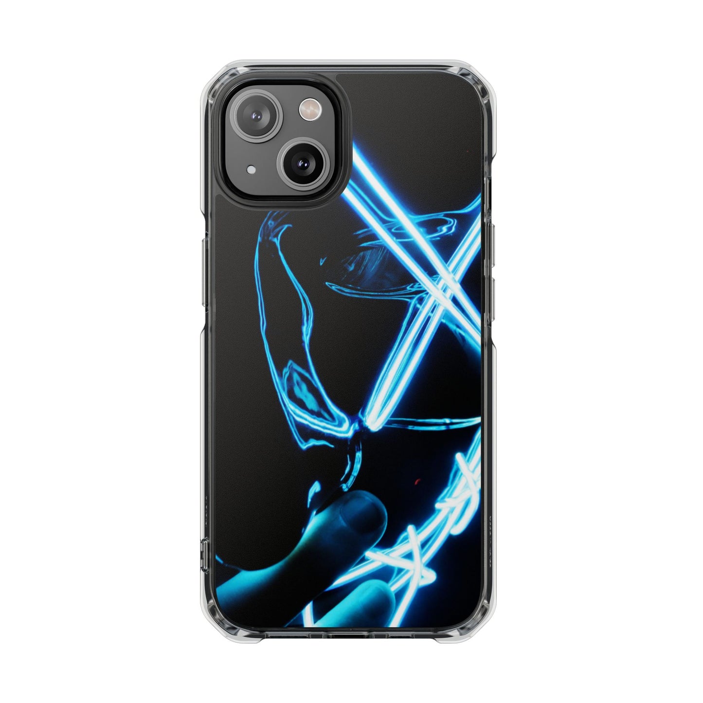 Clear Magnetic Phone Case — Blue Neon Light Design