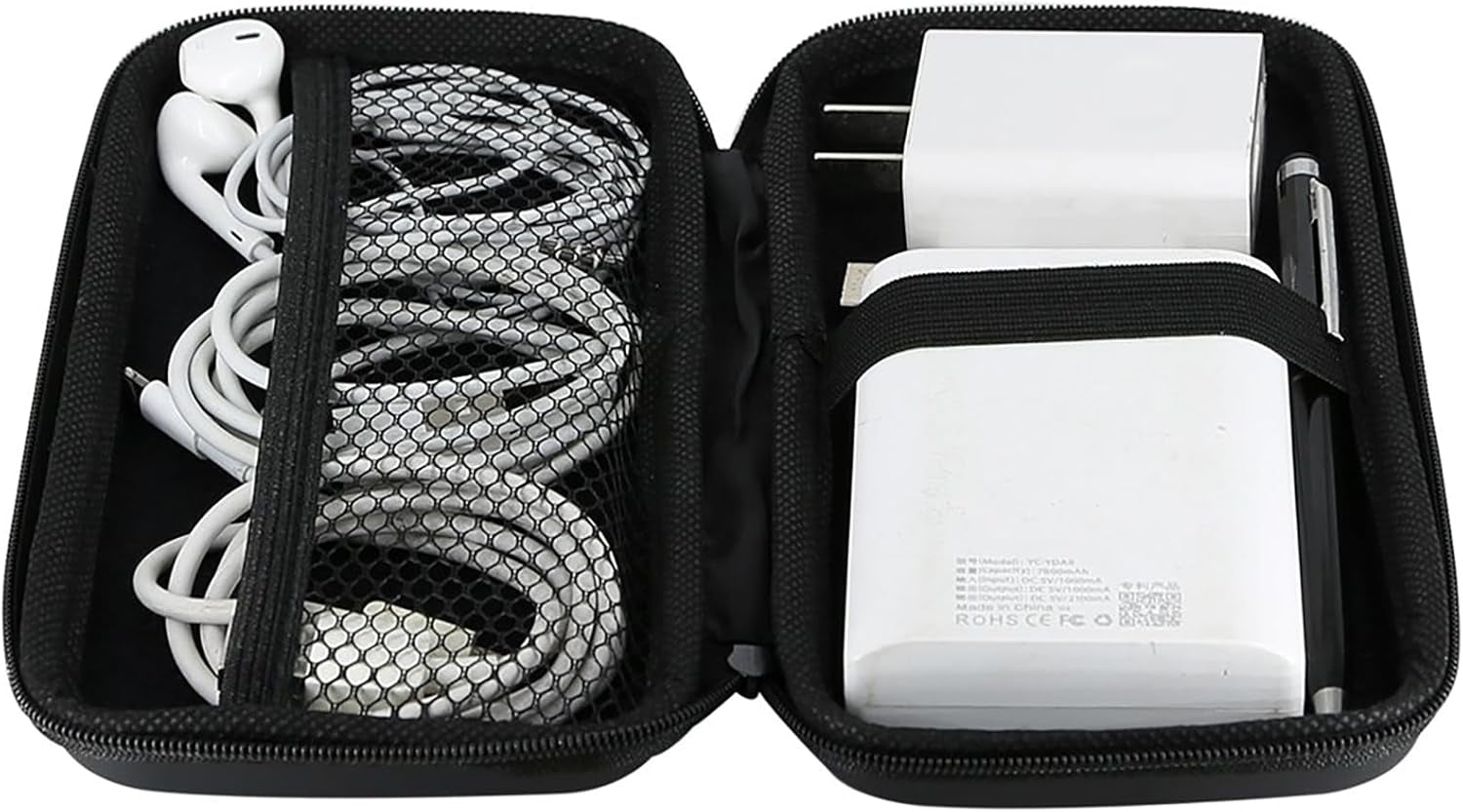 Shockproof Travel Essentials Organizer Charger Case, Space-Optimized Small Zipper Electronics Accessories Pouch Tech Cord Cable Power Bank Storage for Women Men, 6.5X3.2X1 in (Black)