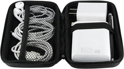 Shockproof Travel Essentials Organizer Charger Case, Space-Optimized Small Zipper Electronics Accessories Pouch Tech Cord Cable Power Bank Storage for Women Men, 6.5X3.2X1 in (Black)