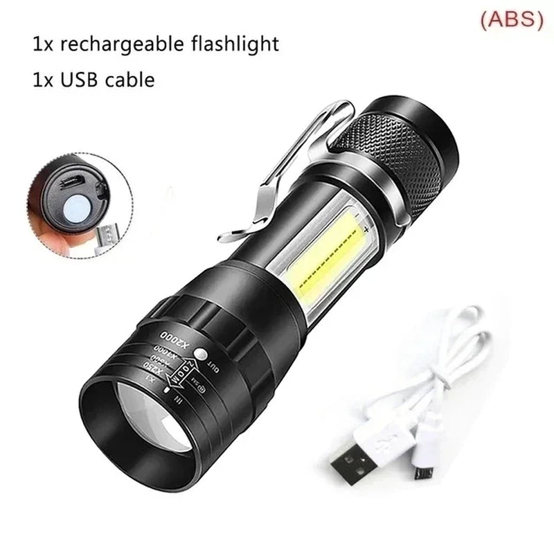 White Laser LED Flashlight: USB Rechargeable, High Power Tactical Torch